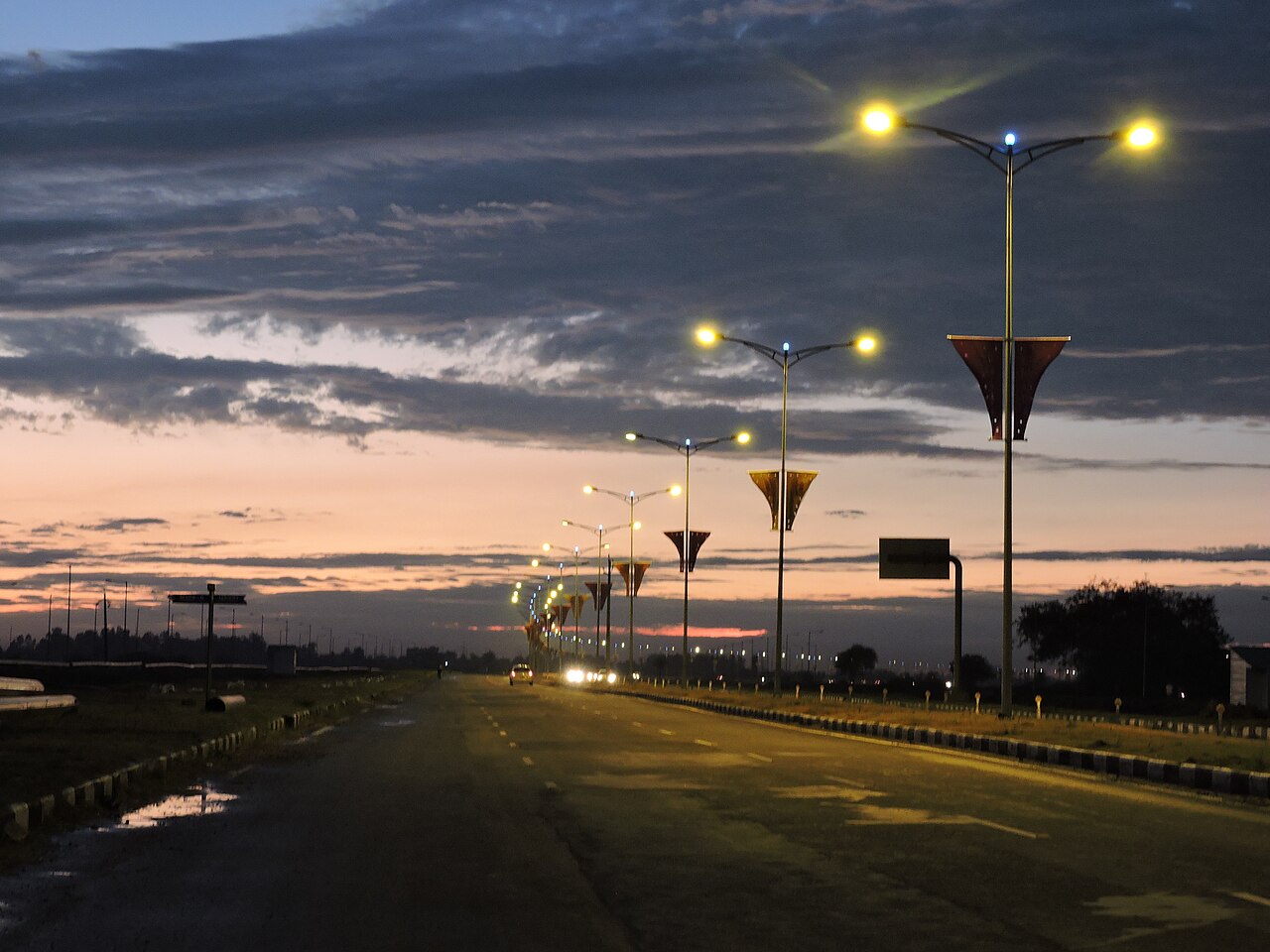 Chandigarh International Airport Road, Mohali, at dusk